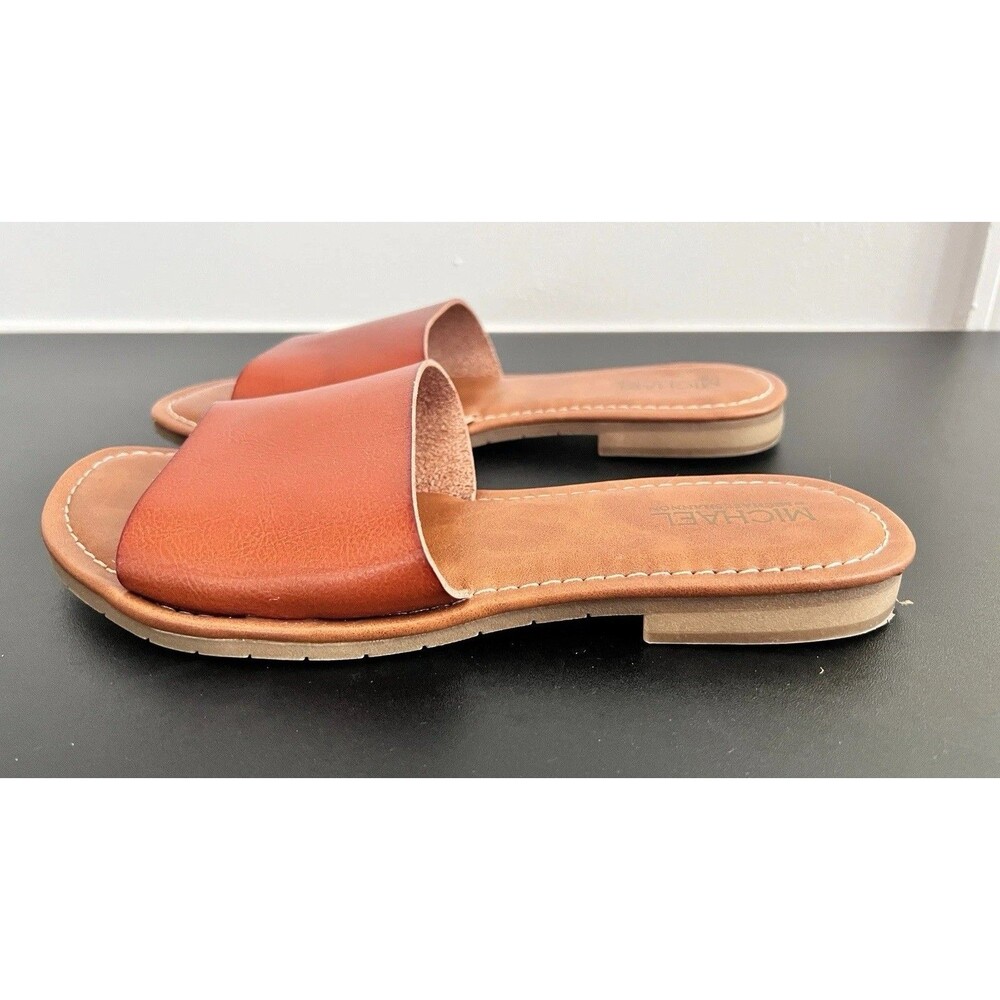 Women’s Michael By Michael Shannon Size 9 Tan Cognac Brown Slide Sandal Flat ￼